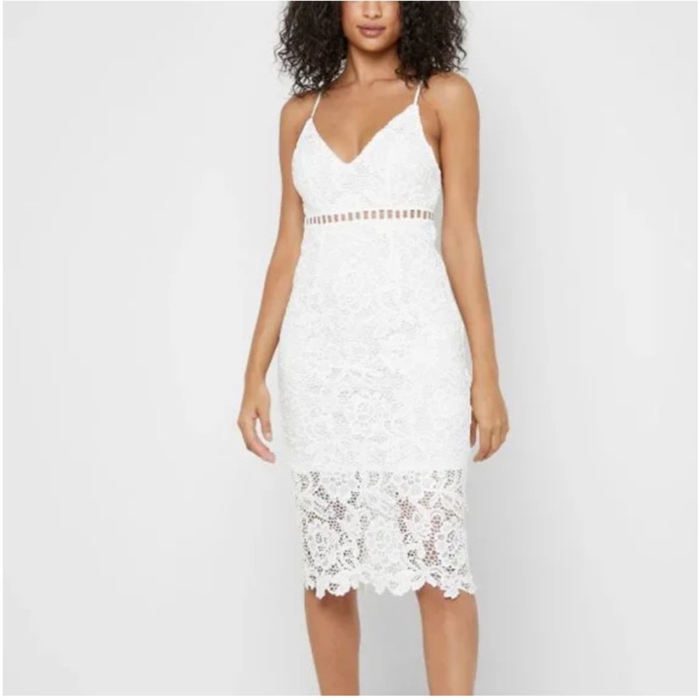 FOREVER 21 Lace Overlay White Midi Dress EUC
